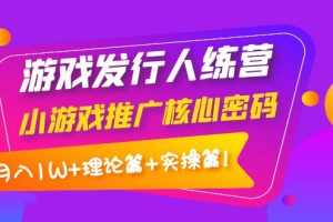 (3883期)游戏发行人训练营:小游戏推广核心密码,月入1W+理论篇+实操篇!