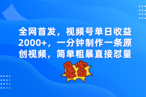 全网首发，视频号单日收益2000+，一分钟制作一条原创视频，简单粗暴