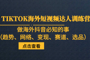 TIKTOK海外短视频达人训练营，做海外抖音必知的事（趋势、网络、变现、赛道、选品）