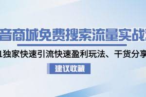 抖音商城免费搜索流量实战营：0-1独家快速引流快速盈利玩法、干货分享