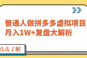 公众号付费文章：普通人做拼多多虚拟项目，月入1W+复盘大解析