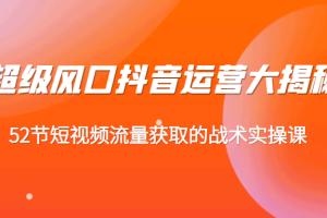 超级风口抖音运营大揭秘，52节短视频流量获取的战术实操课