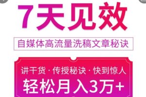 7天见效自媒体高流量洗稿文章秘诀，轻松月入3万+快到惊人干货秘诀