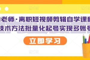 短视频剪辑自学课程，可复制技术方法批量化起号实现多账号收益