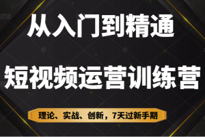 从入门到精通短视频运营训练营，理论、实战、创新，7天过新手期