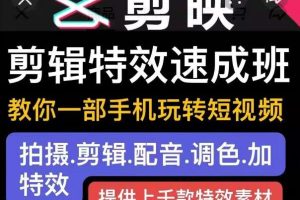 剪映剪辑特效速成班：教你一部手机玩转短视频，提供上千款特效素材(无水印)