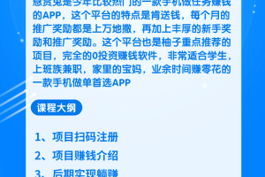 柚子团队内部项目课程：手机兼职平台赚钱项目，让你足不出户日入200+