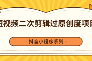 柚子抖音小程序变现课，二次剪辑过原创技术，轻松月赚万元【视频课程】