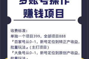 自媒体赚项目（百家号，头条号，大鱼号，趣头条）从0到1，新手号到收益，批量玩法！