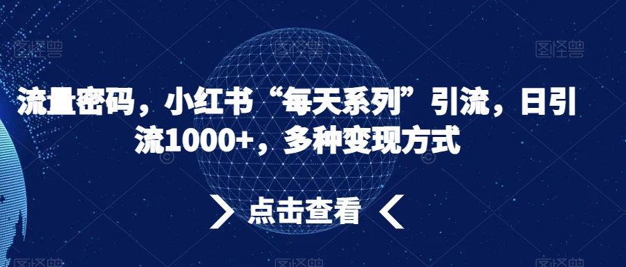 流量密码，小红书“每天系列”引流，日引流1000+，多种变现方式【揭秘】-吾爱自习网