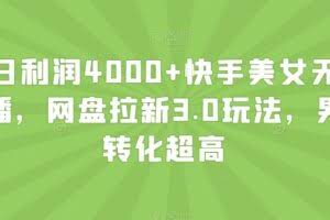 单日利润4000+快手美女无人挂播，网盘拉新3.0玩法，男粉转化超高【揭秘】