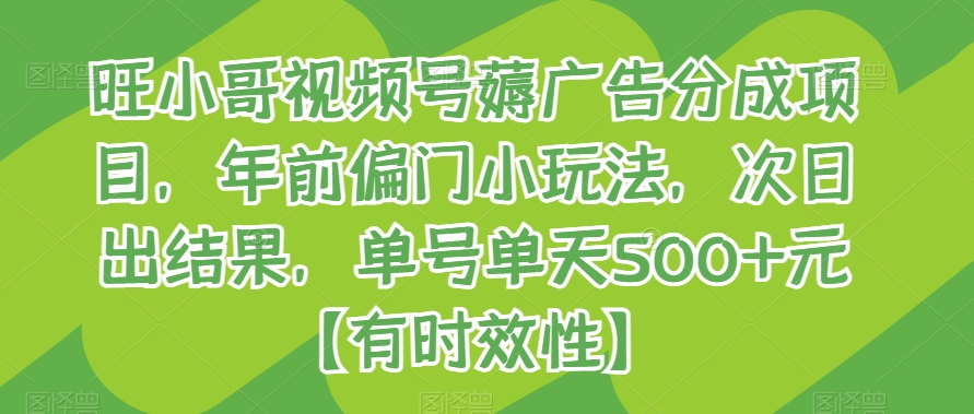 旺小哥视频号薅广告分成项目，年前偏门小玩法，次日出结果，单号单天500+元【有时效性】插图