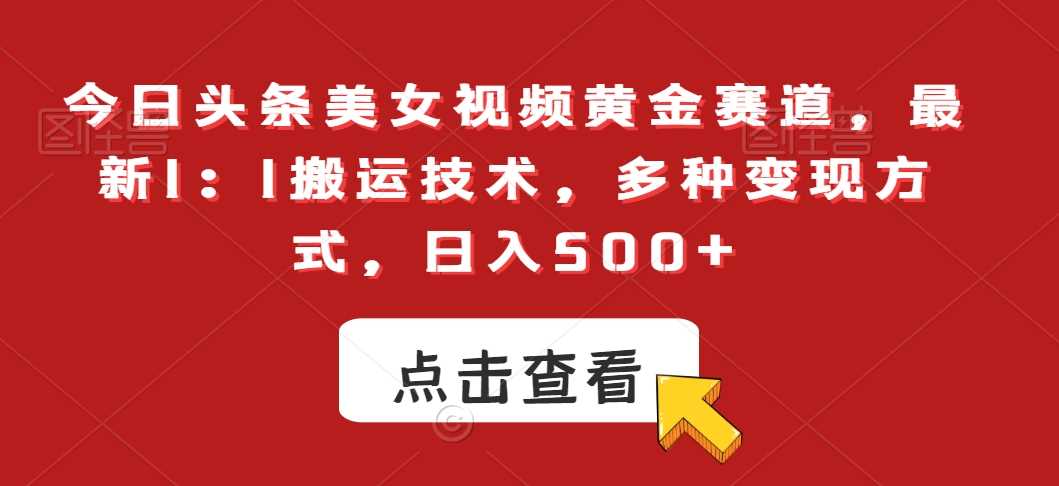 今日头条美女视频黄金赛道，最新1：1搬运技术，多种变现方式，日入500+【揭秘】