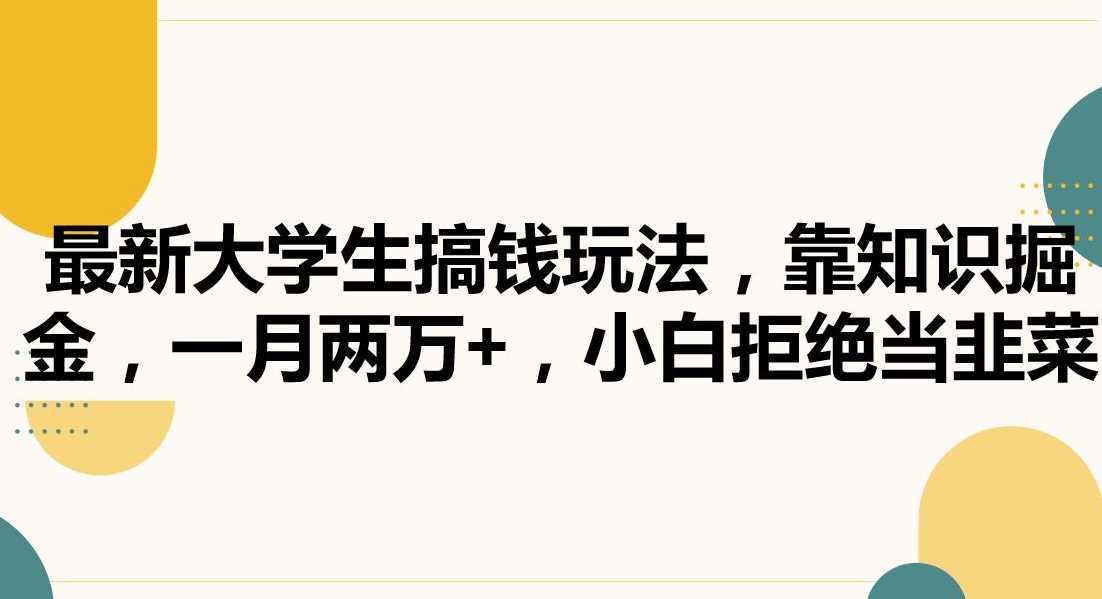 最新大学生搞钱玩法，靠知识掘金，一月两万+，小白拒绝当韭菜【揭秘】-吾爱自习网