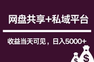 新用户推荐网盘共享+私域平台，无需粉丝即可轻松起号，收益当天可见，单日已破5000+