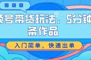 视频号带货玩法，5分钟一条作品，入门简单，快速出单【揭秘】