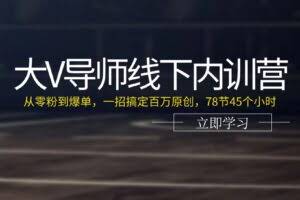 （11261期）大V导师线下内训营：从零粉到爆单，一招搞定百万原创，78节45个小时