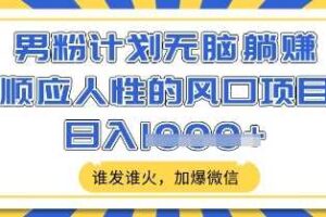 男粉计划无脑躺Z，顺应人性的风口项目，谁发谁火，加爆微信，日入多张【揭秘】