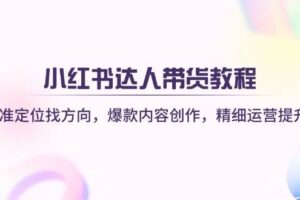 小红书达人带货教程：精准定位找方向，爆款内容创作，精细运营提升