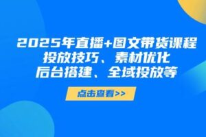 2025年短视频图文带货+直播带货：投放技巧、素材优化、后台搭建、全域投放等