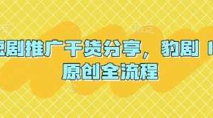 短剧推广干货分享，豹剧 1:1原创全流程