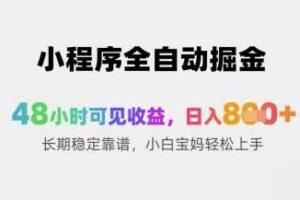 小程序全自动掘金，48小时可见收益，日入8张+长期稳定靠谱，小白宝妈轻松上手【揭秘】