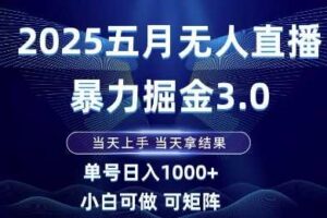 2025五月无人直播暴力掘金3.0，当天上手，当天拿结果，单号日入1k+小白可做可矩阵【揭秘】
