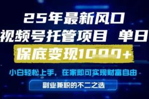 25年最新风口，视频号托管项目，单日保底变现1k+，手把手教学【揭秘】