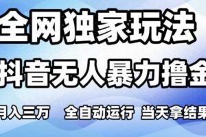 全网独家玩法，抖音无人暴力撸金，月入3W，全自动运行，当天拿结果，可矩阵【揭秘】