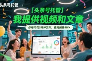 【头条号托管 】我提供视频和文章，你每天花5分钟发布，最高躺挣1W+【揭秘】