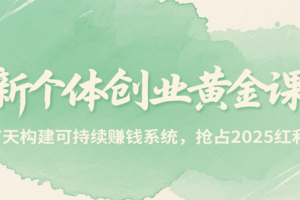 新个体创业黄金课，7天构建可持续赚钱系统，抢占2025红利