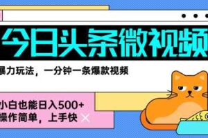 今日头条AI微视频玩法，最新前沿变现玩法拆解，零门槛，新手轻松日入5张