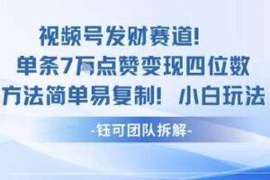 视频号发财赛道单条7W点赞变现四位数方法简单易复制小白玩法