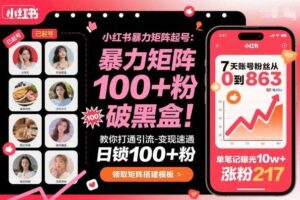 小红书暴力矩阵起号，教你打通引流-变现速通，日锁100+粉，破流量黑盒