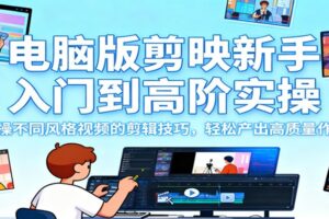 电脑版剪映新手入门到高阶实操，实操不同风格视频的剪辑技巧，轻松产出高质量作品