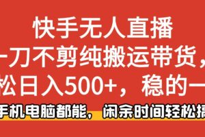 （16497期）快手无人直播，一刀不剪纯搬运带货轻松日入500+，稳的一批，手机电脑都…