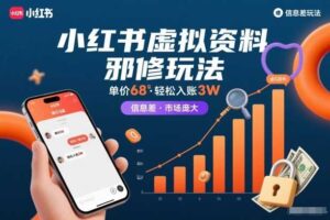 小红书虚拟资料邪修玩法，单价68，轻松入账3W，信息差玩法，市场庞大