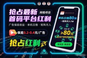 抢占最新首码平台红利,每个广告保底0.2-0.4,单机日撸80米,矩阵操作月入1W【揭秘】