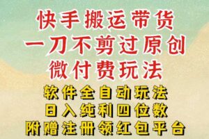 快手搬运带货，一刀不剪过原创，微付费玩法，软件全自动玩法，日入纯利四位数【揭秘】