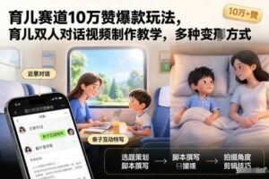 育儿赛道10万赞爆款玩法，育儿双人对话视频制作教学，多种变现方式