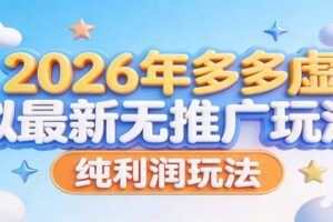 2026年多多虚拟最新无推广，纯利润玩法。