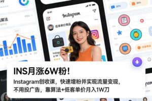 INS月涨6W粉!Instagram创收课,快速增粉并实现流量变现,不用用投广告,靠算法+低客单价月入1W刀