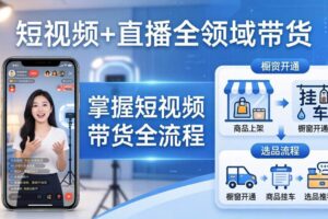 (17835期)短视频+直播全领域带货:掌握橱窗开通、挂车、选品、爆款文案改编等短视频带货全流程