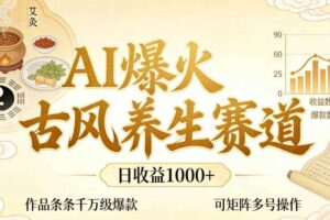 AI爆火古风养生赛道,日收益1k+单条作品点赞破万+,可矩阵多号操作【揭秘】