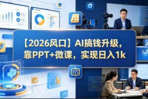 【2026风口】AI搞钱升级，靠PPT+微课，实现日入1k