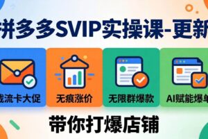 （18045期）拼多多SVIP实操课-26年4月，截流卡大促+无痕涨价+无限群爆款+AI赋能爆单新玩法，带你打爆店铺