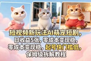 短视频新玩法AI萌宠短剧，日收益5张，零成本变现稳，起号快门槛低，保姆级拆解教程