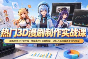 热门3D漫剧制作实战课,剧本创作+分镜生成+批量出片+后期剪辑,轻松入局流量赛道创作变现