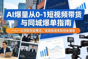 AI爆量从0-1短视频带货与同城爆单指南,一人一公司轻创业模式,实现低成本轻创业增收