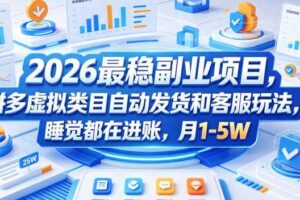 2026最稳副业项目,拼多多虚拟类目自动发货和客服玩法,睡觉都在进账,月1-5W【揭秘】